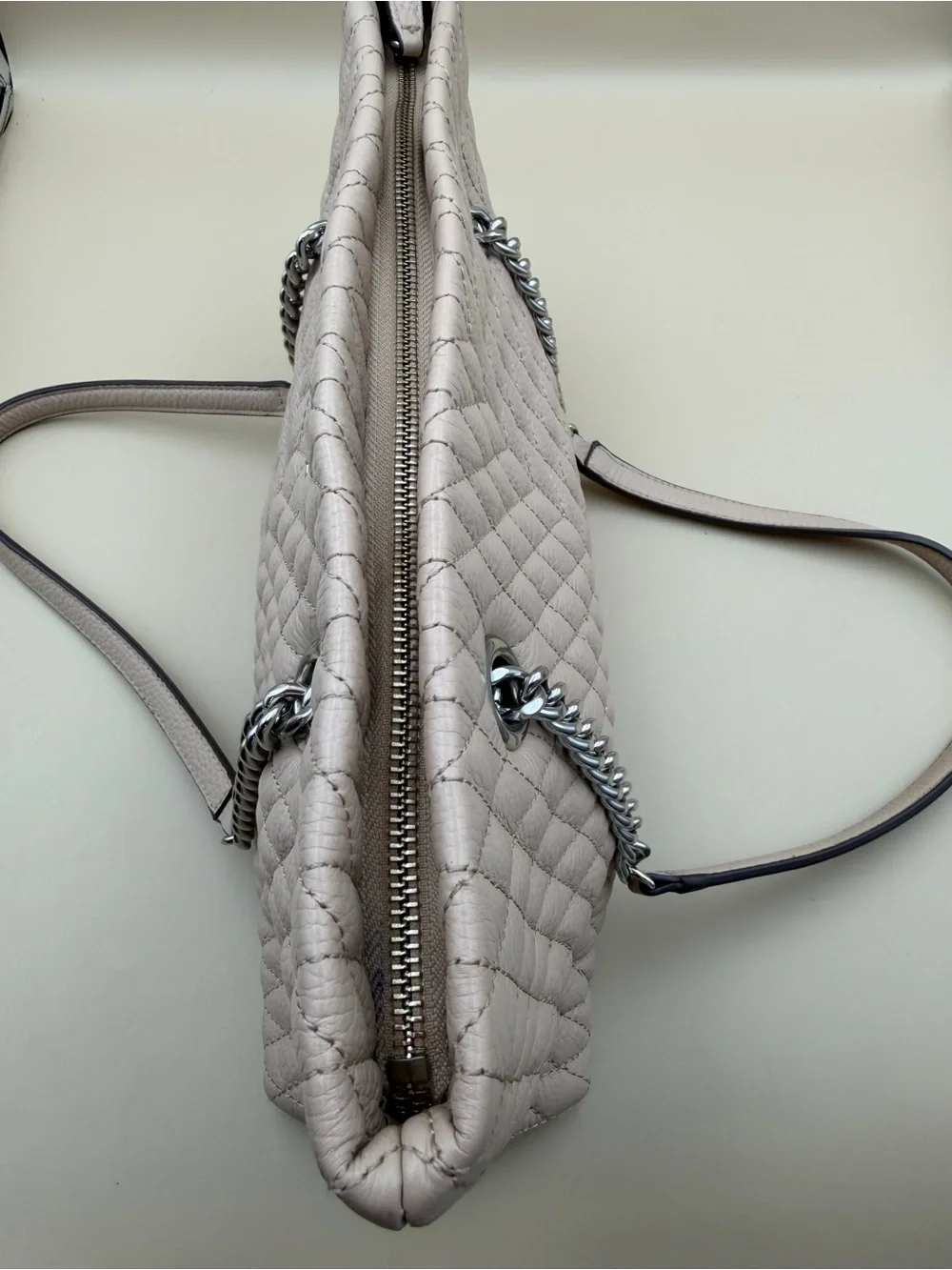 Karl Lagerfeld Paris Quilted Leather Chain Tote Bag Beige
